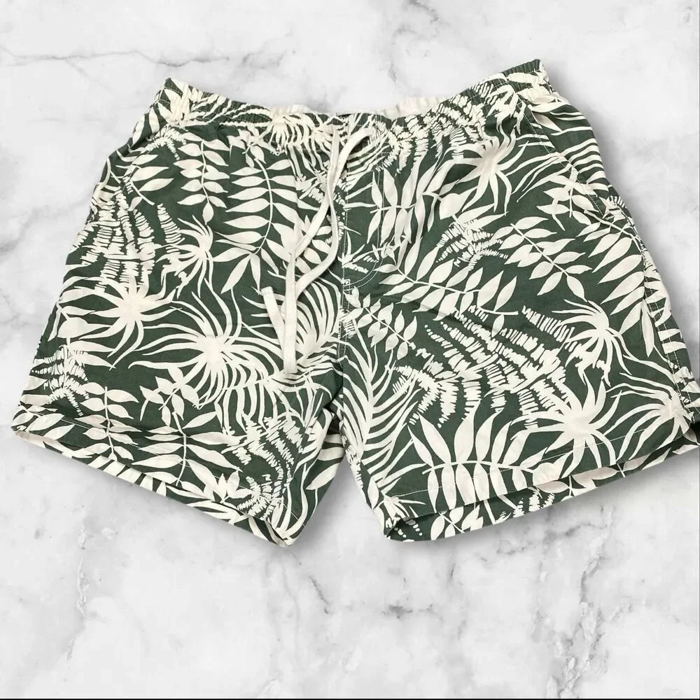 J Crew Mens Dock Beach Cotton Shorts Size X-Large‎ Green White